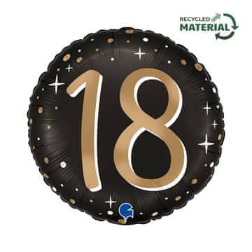 Grabo Folija balon, okrogel, 18. rojstni dan, osemnajst, črno-zlat, - 46 cm