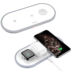 shumee HOCO CW24 3v1 Qi 3-v-1 induktivni polnilnik za iPhone, AirPods in uro, bele barve