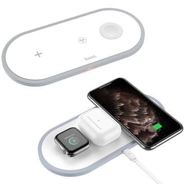 shumee HOCO CW24 3v1 Qi 3-v-1 induktivni polnilnik za iPhone, AirPods in uro, bele barve