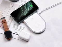 shumee HOCO CW24 3v1 Qi 3-v-1 induktivni polnilnik za iPhone, AirPods in uro, bele barve
