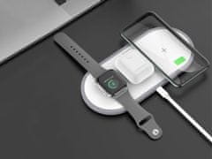 shumee HOCO CW24 3v1 Qi 3-v-1 induktivni polnilnik za iPhone, AirPods in uro, bele barve