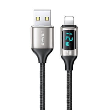 USAMS pleteni kabel U78 Lightning 1,2 m LED 2,4 A hitro polnjenje srebrno črn SJ543USB02 (US-SJ543)