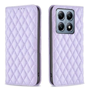 shumee Usnjena karirasta torbica denarnica za Xiaomi 14T Pro vijolična