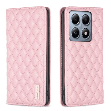 shumee Usnjena karirasta torbica denarnica za Xiaomi 14T roza