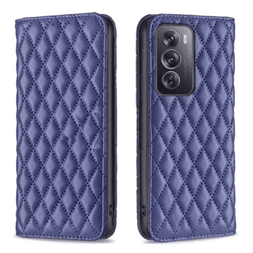 shumee Usnjena karirasta torbica denarnica za Oppo Reno 12 mornarsko modra