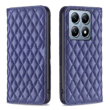 shumee Usnjena karirasta torbica denarnica za Xiaomi 14T mornarsko modra