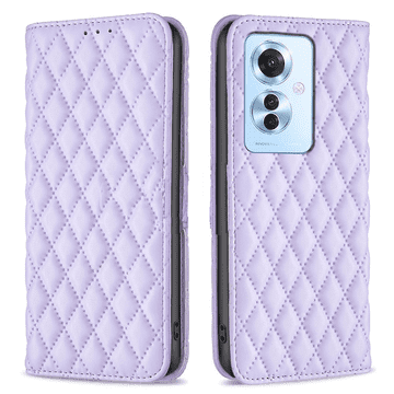 shumee Usnjena karirasta torbica denarnica za Oppo Reno 11F vijolična