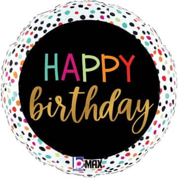 Grabo Folija balon - Happy Birthday okrogli pikice 46 cm