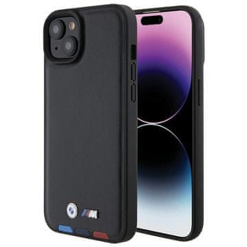 Bmw BMW ovitek za iPhone 15 Plus (6.7") Leather Stamp Tricolor, črn