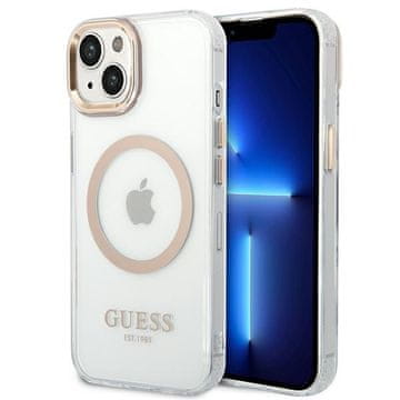 Guess Ovitek Guess Metal Outline MagSafe za iPhone 14 zlate barve
