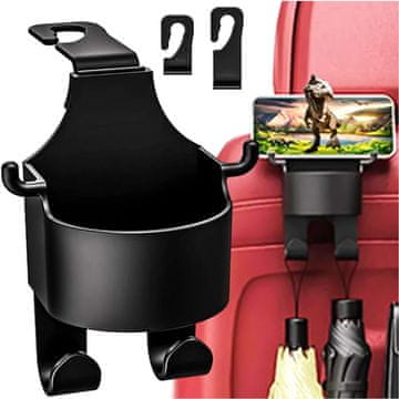 shumee Alogy Car 5-v-1 avto kavelj držalo za vzglavnik sedeža organizator za skodelico pijače črne barve