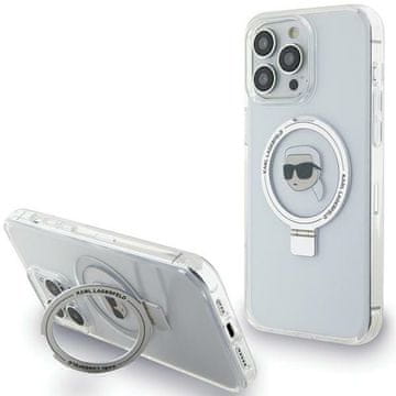 Karl Lagerfeld Ovitek Karl Lagerfeld z obročem in stojalom MagSafe za iPhone 15 Pro Max, bel
