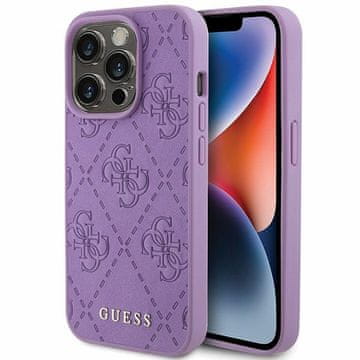 Guess Usnjen ovitek Guess Leather 4G za iPhone 15 Pro - vijolična