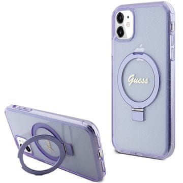 Guess Ovitek Guess z bleščicami in stojalom za prstane za iPhone 11, vijoličen