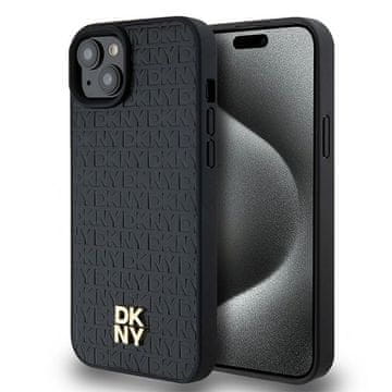 DKNY Ovitek za iPhone 15 DKNY z usnjenim vzorcem in kovinskim logotipom MagSafe, črn