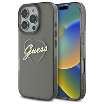 Guess Ovitek za iPhone 16 Pro Max Guess Hardcase IML Heart črn