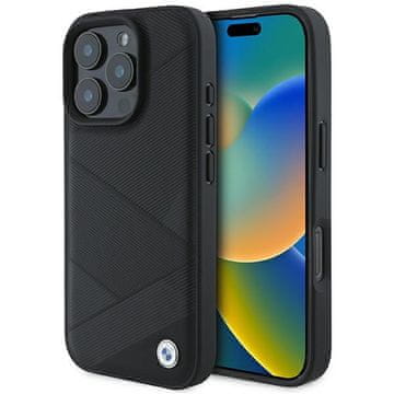 Bmw Usnjen ovitek za iPhone 16 Pro z znakom BMW, črne barve