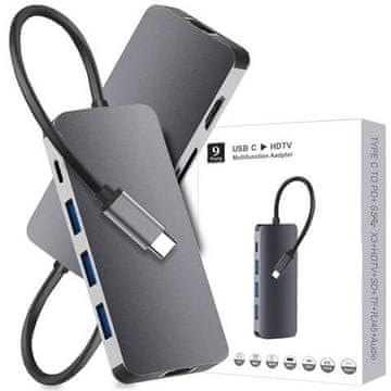 shumee Alogy HUB 9v1 HDMI 4K RJ45 USB C PD 3xUSB AV SDTF microSD adapter