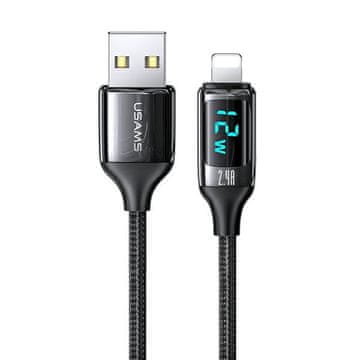 USAMS pleteni kabel U78 Lightning 1,2 m LED 2,4 A hitro polnjenje črno/črno SJ543USB01 (US-SJ543)