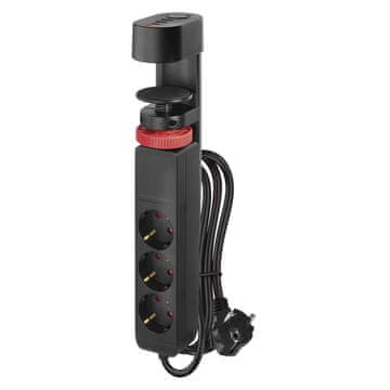 Emos P1321PD podaljševalni kabel, 1,5 m, USB, 3 vtičnice, namizni nastavek, črn