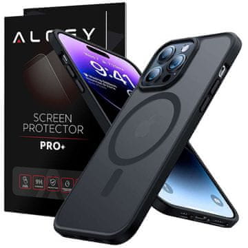 shumee Zaščitni ovitek Magmat MagSafe za Apple iPhone 14 Pro Max črne barve, prozorno steklo