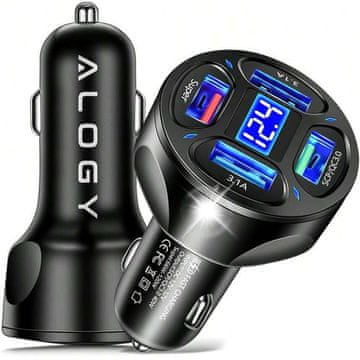 shumee Alogy avto polnilec 4x USB QC 30 66W hiter zmogljiv za telefone v avtomobilih črn