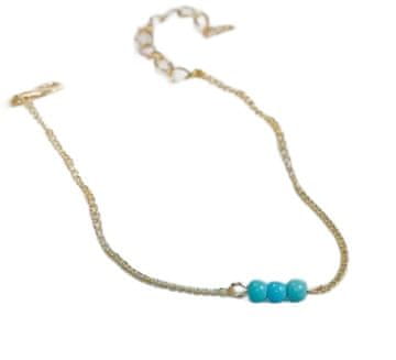 Nikcorp Elegantna ženska zapestnica zlate barve s turkiznimi kroglicami, nastavljiva dolžina 18-23 cm, modni nakit