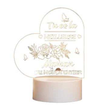 Nikcorp LED nočna lučka v obliki srca z napisom v francoščini | Darilo za mamo za materinski dan ali rojstni dan | Dekoracija