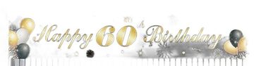 Nikcorp Viseča pasica za 60. rojstni dan, črno zlata dekoracija za zabavo, ozadje za slikanje, 180x40 cm, poliester