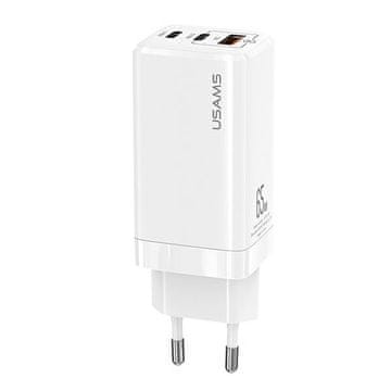 shumee Polnilnik USAMS MT 2xUSB-C+USB GaN 65W T33 PD (samo glava) hitro polnjenje bel CC110TC02 (US-CC110)