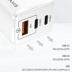 USAMS USAMS 65W 2XUSB-C STENSKI POLNILEC ZA IPHONE 12 13 14 15 PD HITRO POLNJENJE