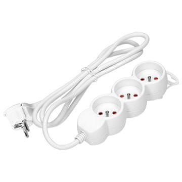 shumee 3-polni podaljšek 2P+Z, 5 m H05VV-F 3x1,5 mm2, Imax=16A, ploščati vtič, bel