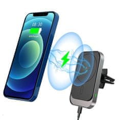 shumee Magnetni avtodržalnik MagSafe CW19 s Qi polnilnikom, črne barve