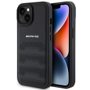 MERCEDES Usnjen ovitek AMG za iPhone 15 Plus, črne barve