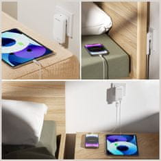 4smarts 65W 4smarts GaN 2xUSB-C stenski polnilnik bele barve
