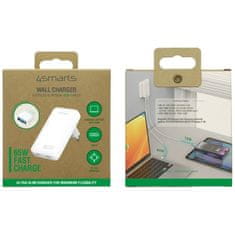 4smarts 65W 4smarts GaN 2xUSB-C stenski polnilnik bele barve