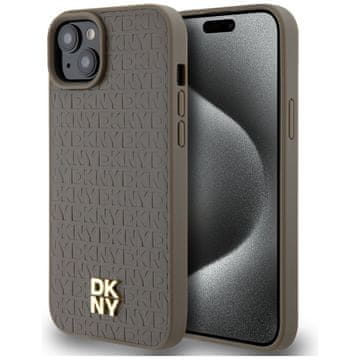 DKNY Ovitek DKNY z vzorcem usnja MagSafe za iPhone 15 Plus, rjav
