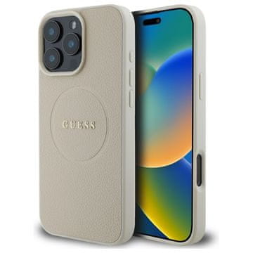 Guess Ovitek Guess Grained Ring MagSafe za iPhone 16 Pro Max, bež
