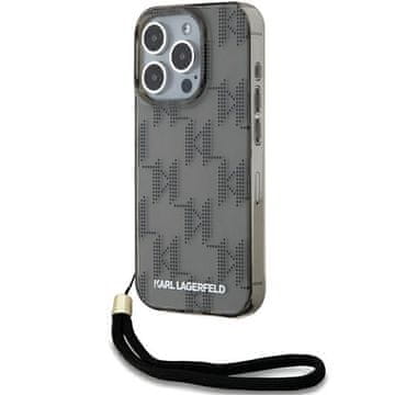 Karl Lagerfeld Ovitek Karl Lagerfeld za iPhone 15 Pro, enobarvni, z vrvico, črne barve