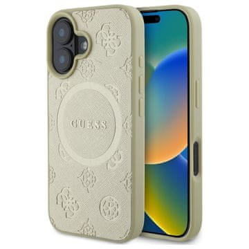 Guess Ovitek za iPhone 16 Guess Saffiano Peony MagSafe zlat