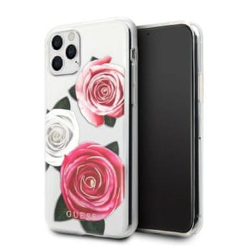 Guess Ovitek Guess za iPhone 11 Pro, prozoren, roza z rožico