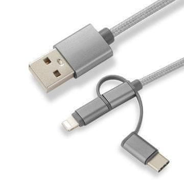 CoreParts 3-v-1 adapter - polnilni kabel Micro USB USB-C in Lightning, najlon