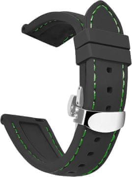 shumee ČRN SILIKONSKI PAS ZA URO UNIVERZALNA NEPREMOČLJIVA SREBRNA ZAPONKA 18mm