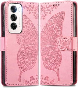 shumee Preklopna torbica Wallet Butterfly za Oppo Reno 12 roza