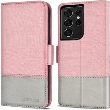 shumee SAMSUNG GALAXY S21 ULTRA ROZA SIVA TKANINA OVITEK NA PREKLOP SM-G998