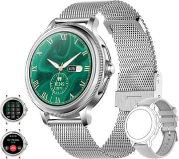 shumee PAMETNA URA 1.2" HD iOS Android Bluetooth MERILNIK PEDOMETRA SRČNEGA UTRIPA 2 PASOVA SREBRNA