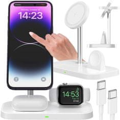 shumee Qi Mag Safe 15W induktivni polnilec za iPhone Apple Watch AirPods 3v1 brezžično stojalo Bela