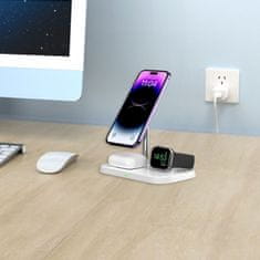 shumee Qi Mag Safe 15W induktivni polnilec za iPhone Apple Watch AirPods 3v1 brezžično stojalo Bela