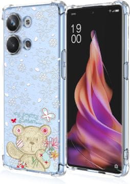 shumee OVITEK ZA OPPO RENO9 PRO+ PROZOREN MEDVEDEK RELIEF BELE ROŽE ZAŠČITNI