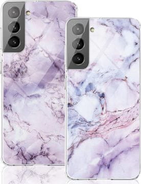 shumee 2X OVITEK ZA SAMSUNG GALAXY S22 VIJOLIČNO BEL MARMOR ZAŠČITNA TRDNA